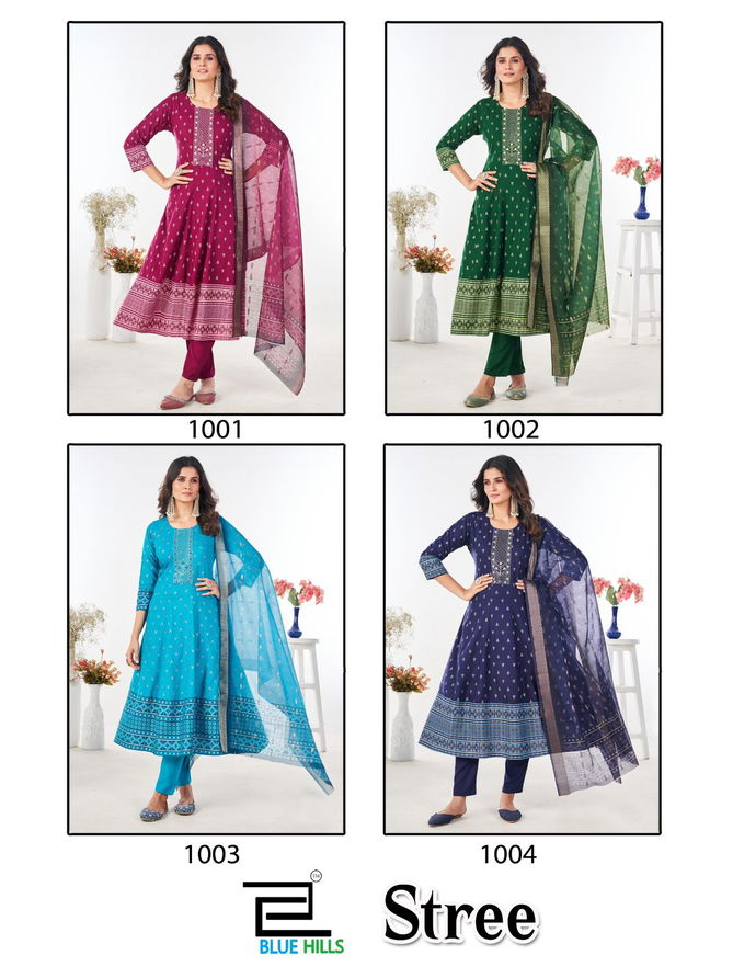 Stree By Blue Hills Rayon Foil Printed Kurti With Bottom Dupatta Wholesalers In Delhi
